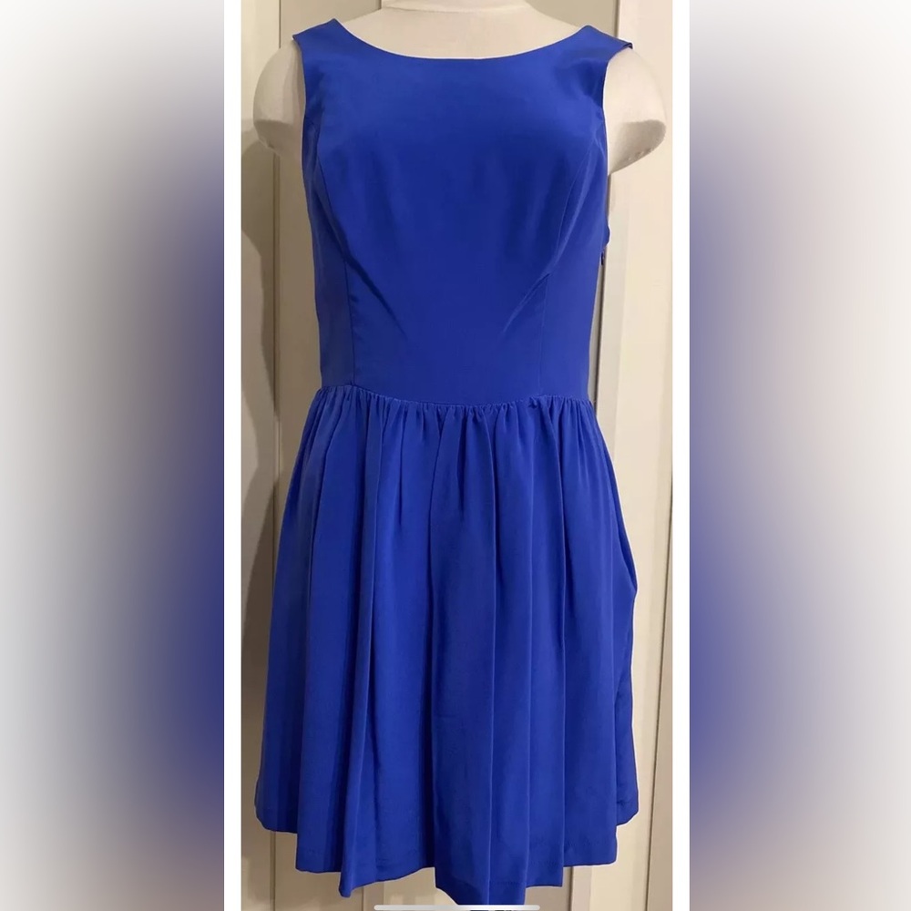 Amanda Uprichard 100% Silk Cobalt Blue Mini Dress Sleeveless Large Made in USA L